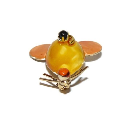 Cute Orange and Yellow Enamel Mouse Brooch - Picture 3 of 4